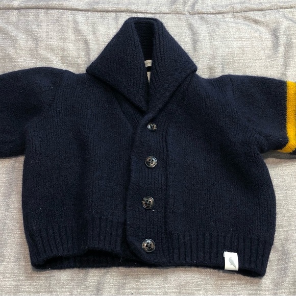Peregrine Children's Navy Cardigan with Yellow Detail 3-4 years old WOOL